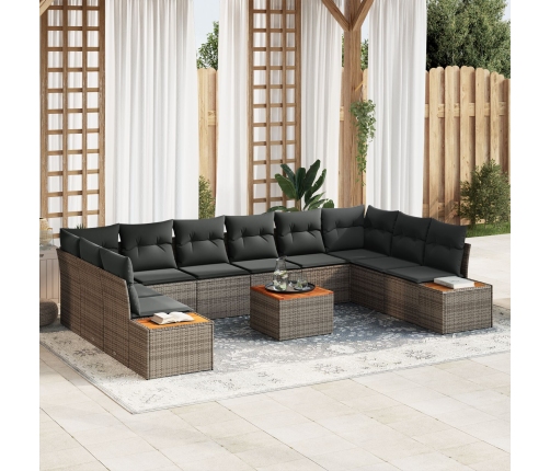 Conjunto de Sofá de Jardín  de 11 Piezas con Cojines Gris Polirratán Acacia