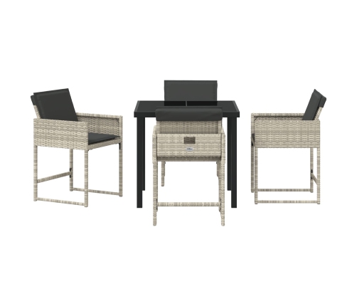 Juego de Comedor de Jardín de 5 Piezas con Cojines Gris Claro Rattan PE
