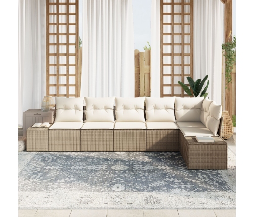 Conjunto de sofá de jardín  de 6 piezas con cojines Beige Poliratán