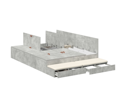 Cama con almacenamiento  gris concreto 150x200 cm