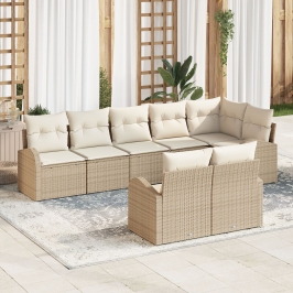 Juego de Sofá de Jardín de 8 Piezas con Cojines Beige Ratán