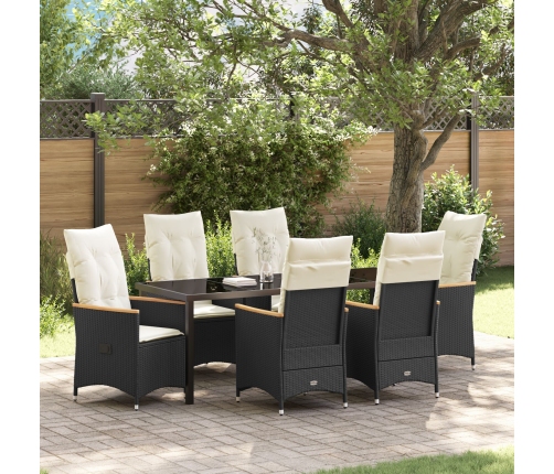 Conjunto de Comedor de Jardín de 7 Piezas con Cojines Ratán PE Negro