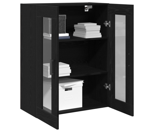 Gabinete Montado en la Pared con Puertas de Vidrio Roble Negro 69.5x34x90 cm