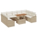Juego de comedor de jardín de 10 piezas con cojines Beige Poliratán Acacia