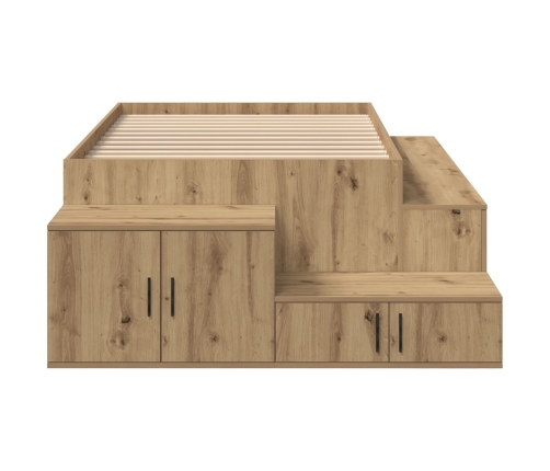 Estructura de cama de almacenamiento Roble artesanal 90 x 190 cm