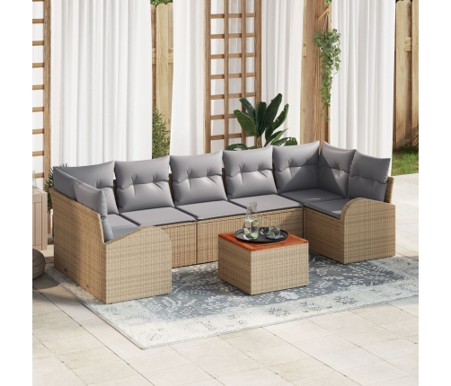 Conjunto de sofá de jardín de 8 piezas con cojines Beige Polirratán Acacia