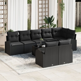 Conjunto de Sofá de Jardín de 9 Piezas con Cojines Ratán Beige