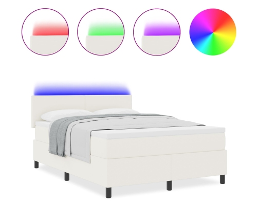 Cama con Somier  con Colchón y Luz LED Crema 140x200 cm Tejido de Terciopelo