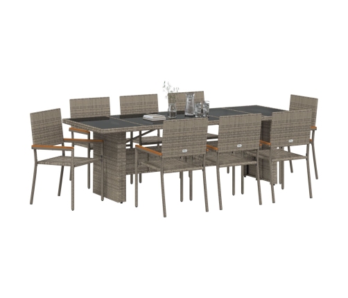 Conjunto de Comedor de Jardín de 9 Piezas  en Polirratán Gris