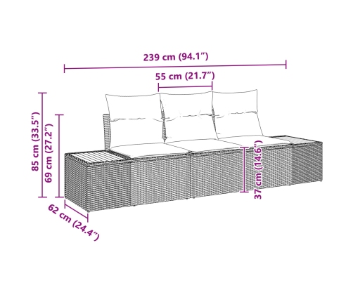set de sofá de jardín de 3 piezas con cojines Beige Ratán Duradero