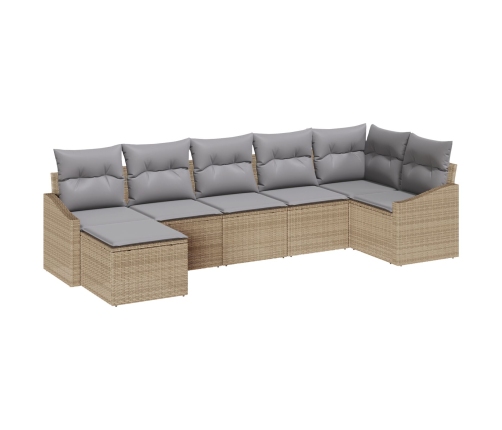 Juego de Comedor de Jardín de 7 Piezas con Cojines Beige Poliratán