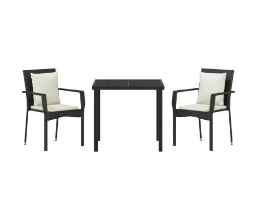 Set de Comedor de Jardín  de 3 Piezas con Cojines Negro Poliratán