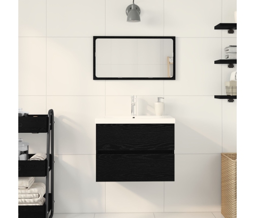 Gabinete de Lavabo  con Jofaina Integrada Roble Negro Madera Engineered, Gabinete de Lavabo  Roble Negro 60x38,5x45 cm Madera Engineered