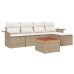 Conjunto de sofá de 6 piezas para jardín con cojines beige de ratán sintético y acacia