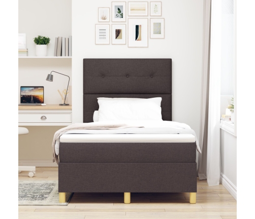 Estructura de Cama con Colchón Marrón oscuro Tela 120 x 200 cm