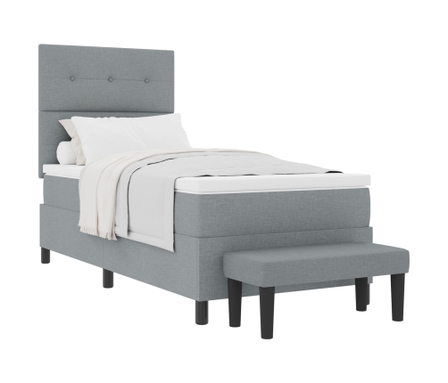 Cama con somier  con colchón y banco gris claro 100x200 cm tela