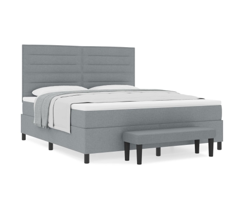 Cama de muelles  con colchón y banco gris claro 180x200 cm tela