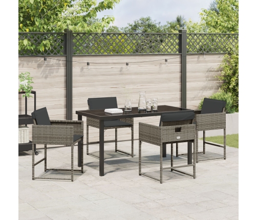Conjunto de Comedor de Jardín de 5 Piezas con Cojines Gris Ratan PE