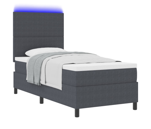 Cama con cajón de  con colchón&LED Gris Oscuro 90x200 cm Tela de terciopelo