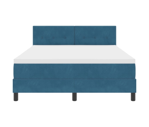 Cama Box Spring  con Colchón Azul Oscuro 160x200 cm de Terciopelo