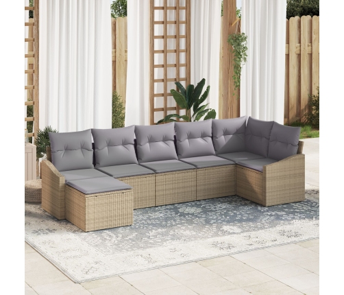 Juego de Comedor de Jardín de 7 Piezas con Cojines Beige Poliratán