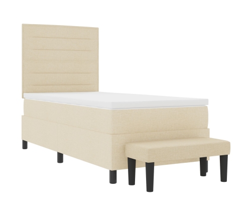 Cama de Somier  con Colchón y Banco Crema 100x200 cm Tela