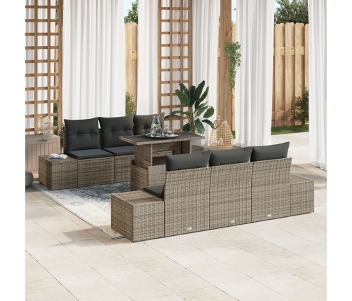 Conjunto de Sofás de Jardín de 7 Piezas con Cojines Gris Ratán Poliéster