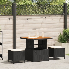 Conjunto de Comedor de Jardín de 3 Piezas con Cojines VidaXL Ratán Poliéster Acacia Negro
