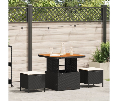 Conjunto de Comedor de Jardín de 3 Piezas con Cojines VidaXL Ratán Poliéster Acacia Negro