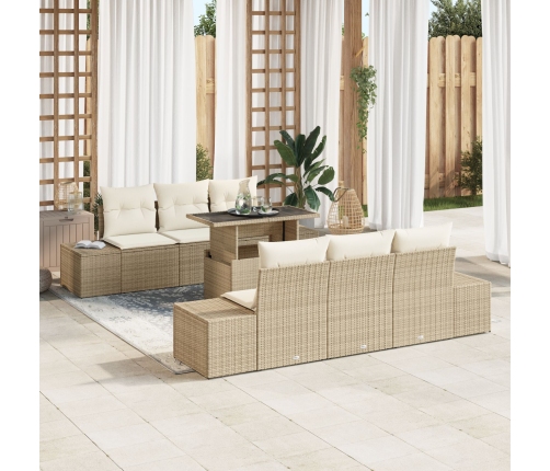 Conjunto de Sofá de Jardín de 7 Piezas con Cojines Beige de Ratán Sintético