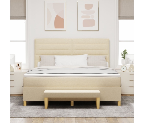 Cama Box Spring  con Colchón y Banco Crema 180x200 cm Tela