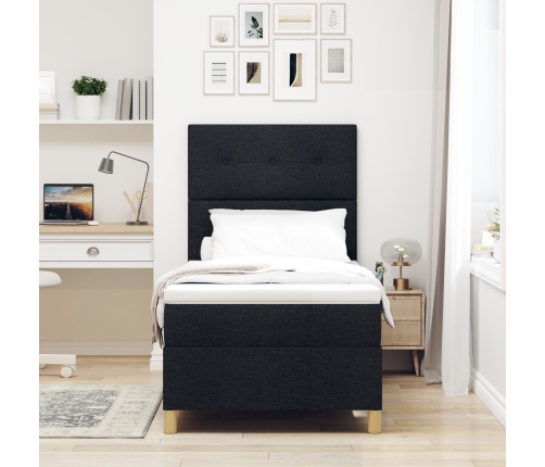 Cama con somier y colchón  Negra 90x200 cm Tela