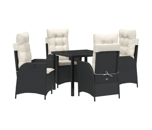 Set de Comedor de Jardín de 5 piezas con Cojines de Poliratán Negro