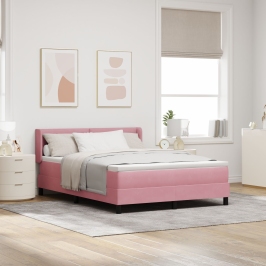 Cama con somier y colchón  Rosa 140x200 cm Terciopelo