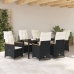 Juego de Comedor de Jardín de 7 Piezas  con Cojines en Ratán Poliéster Negro