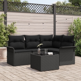Conjunto de Sofá de Jardín de 5 Piezas con Cojines Beige Poliratán