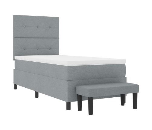 Cama con somier  con colchón y banco gris claro 100x200 cm tela