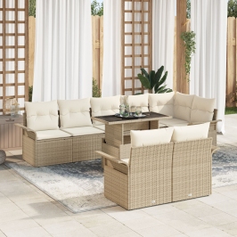 Conjunto de Sofá de Jardín de 9 Piezas con Cojines Beige de Rattan