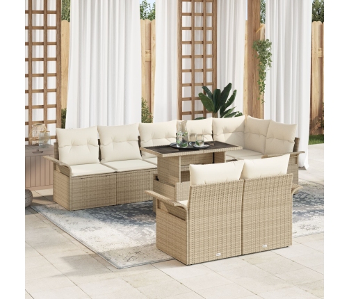 Conjunto de Sofá de Jardín de 9 Piezas con Cojines Beige de Rattan