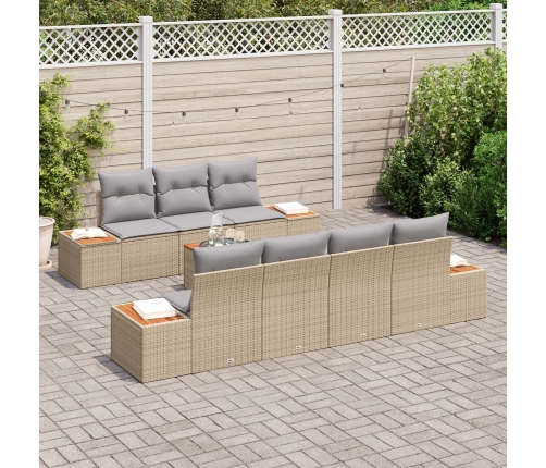 Juego de Sofá de Jardín de 8 Piezas con Cojines Beige Ratán Poliéster Acacia