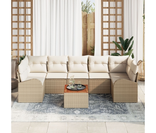 Set de Sofá de Jardín de 8 Piezas con Cojines Beige Poliratán