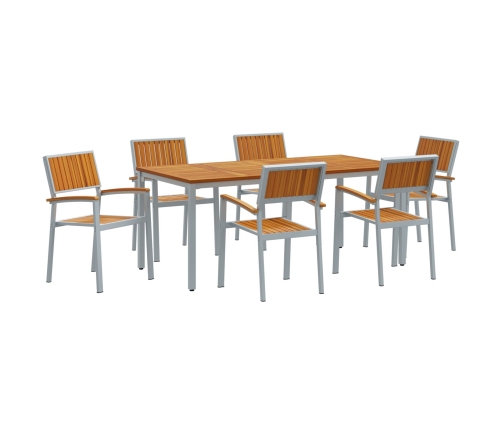 Conjunto de Comedor para Jardín  Conjunto de 7 Gris Metal Duradero