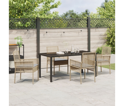 Juego de Comedor de Jardín de 5 Piezas con Cojines Beige Ratán Poliéster