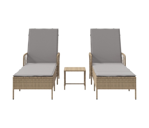 Conjunto de Tumbonas  Set de 3 Beige Ratán PE, metal Plegable