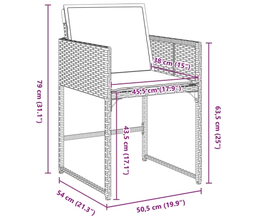 Juego de Comedor de Jardín de 5 Piezas con Cojines Beige Rattan Poliéster