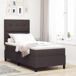 Cama con Somier y Colchón Marrón Oscuro 90x200 cm de Tela