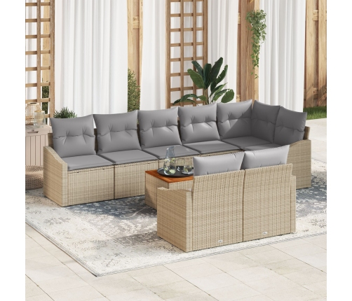 Juego de Sofá de Jardín  de 9 Piezas con Cojines Beige Polirratán Acacia
