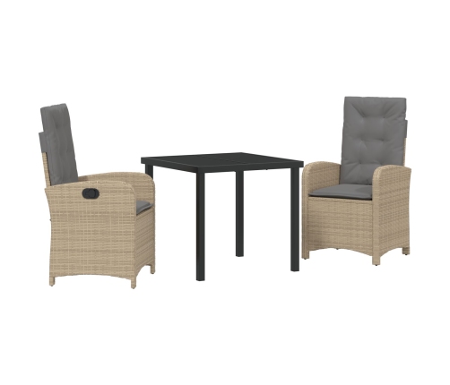 Set de Comedor de Jardín de 3 Piezas con Cojines de Ratán Beige