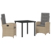 Set de Comedor de Jardín de 3 Piezas con Cojines de Ratán Beige