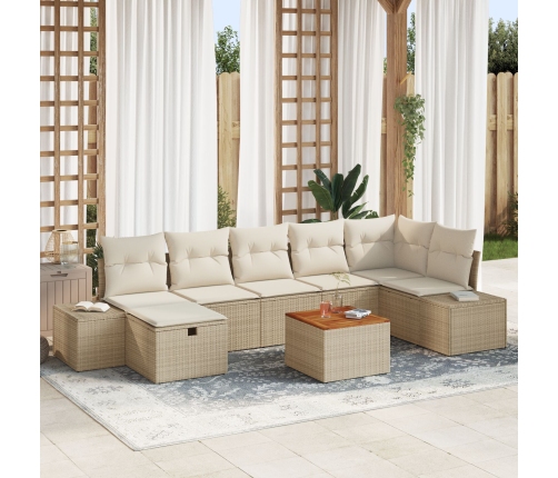 Juego de Sofá de Jardín de 8 Piezas con Cojines Beige Poliratán